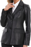 Women's Lambskin Leather Blazer Fitted Jacket - Classic Notched Lapel