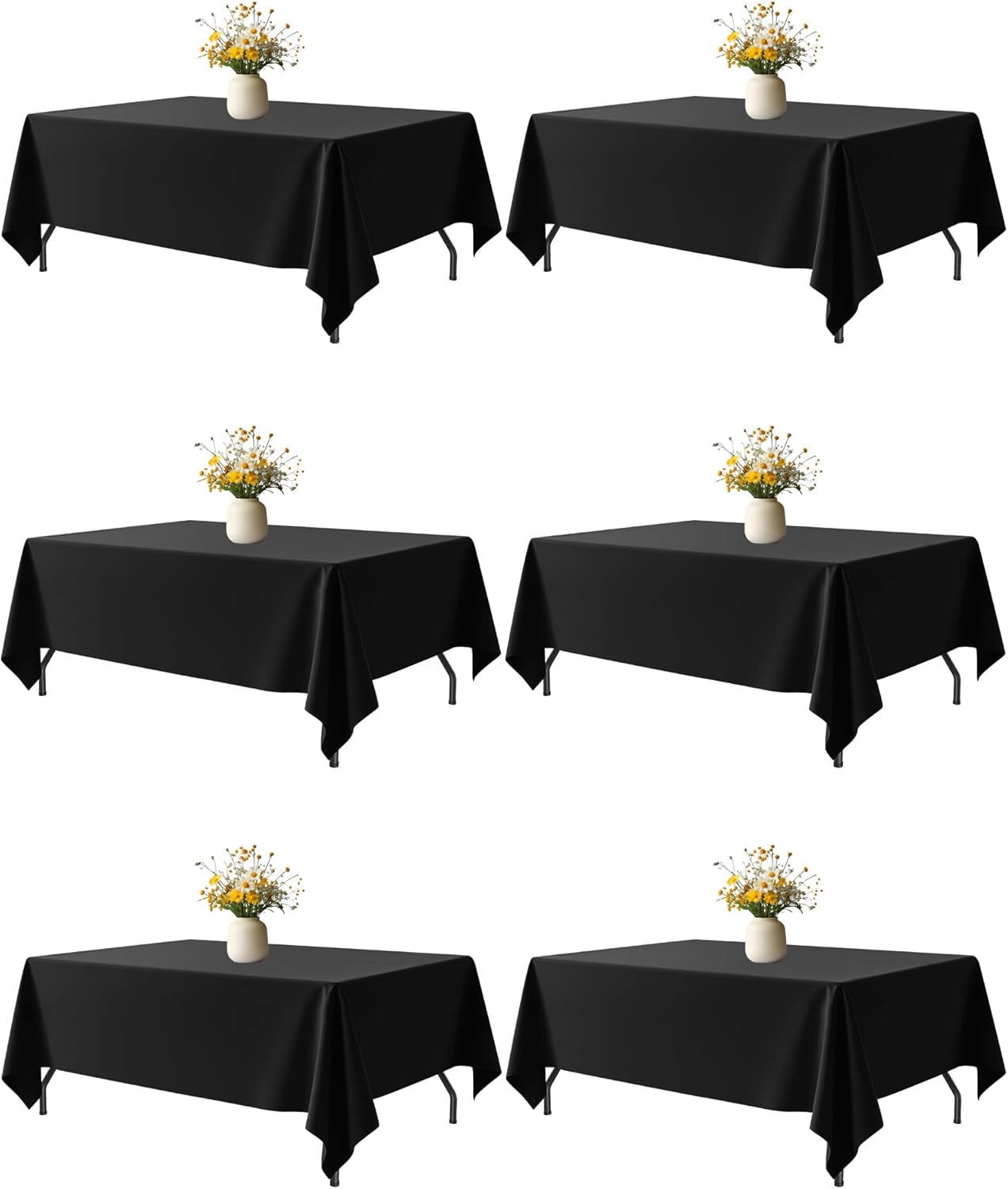 Black Fabric Rectangle Table Cloth for 5FT Tables - 6 Pack