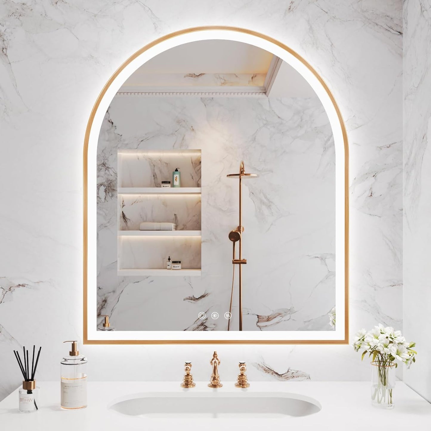 Arched LED Bathroom Mirror 30x36 with Dimmable Lights and Fogless
