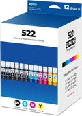 522 Ink Refill Bottles Replacement for EcoTank Printers - 12 Pack