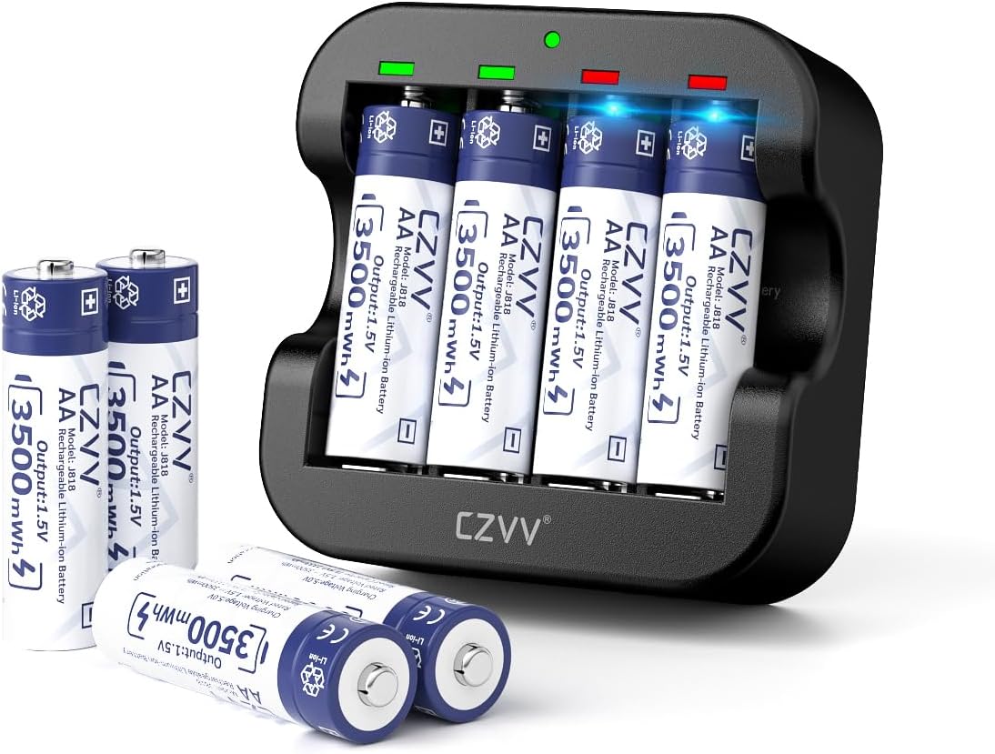 Rechargeable AA Lithium Batteries with Fast USB-C Charger Pack
