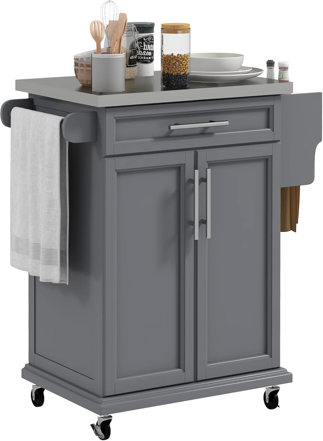 HOMCOM Rolling Kitchen Island with Stainless Steel Top