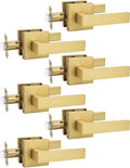 6 Pack Gold Keyless Square Levers - Satin Brass Passage Door Handles