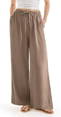 Women Wide Leg Linen Pants High Waisted with Pocket - Flowy Palazzo