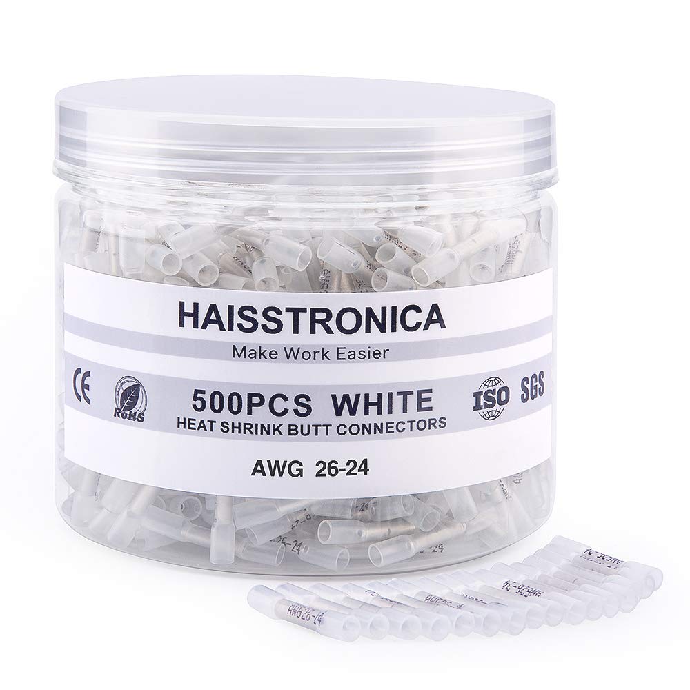 Haisstronica 500PCS White Heat Shrink Butt Connectors for Safety