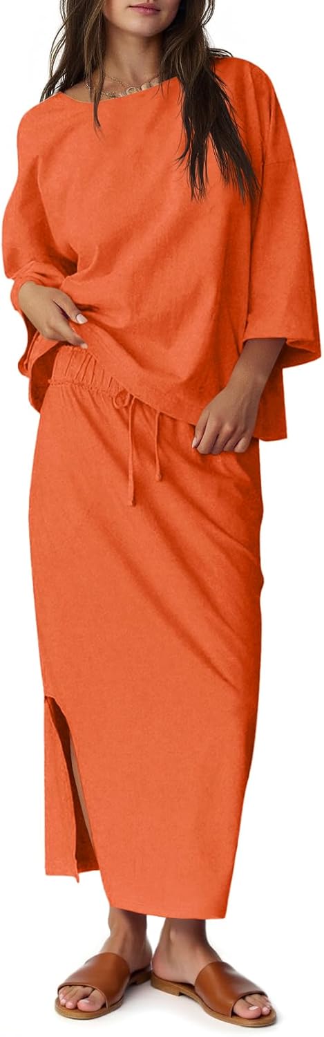Tankaneo Womens 2 Piece Outfits for Fall with Maxi Skirt