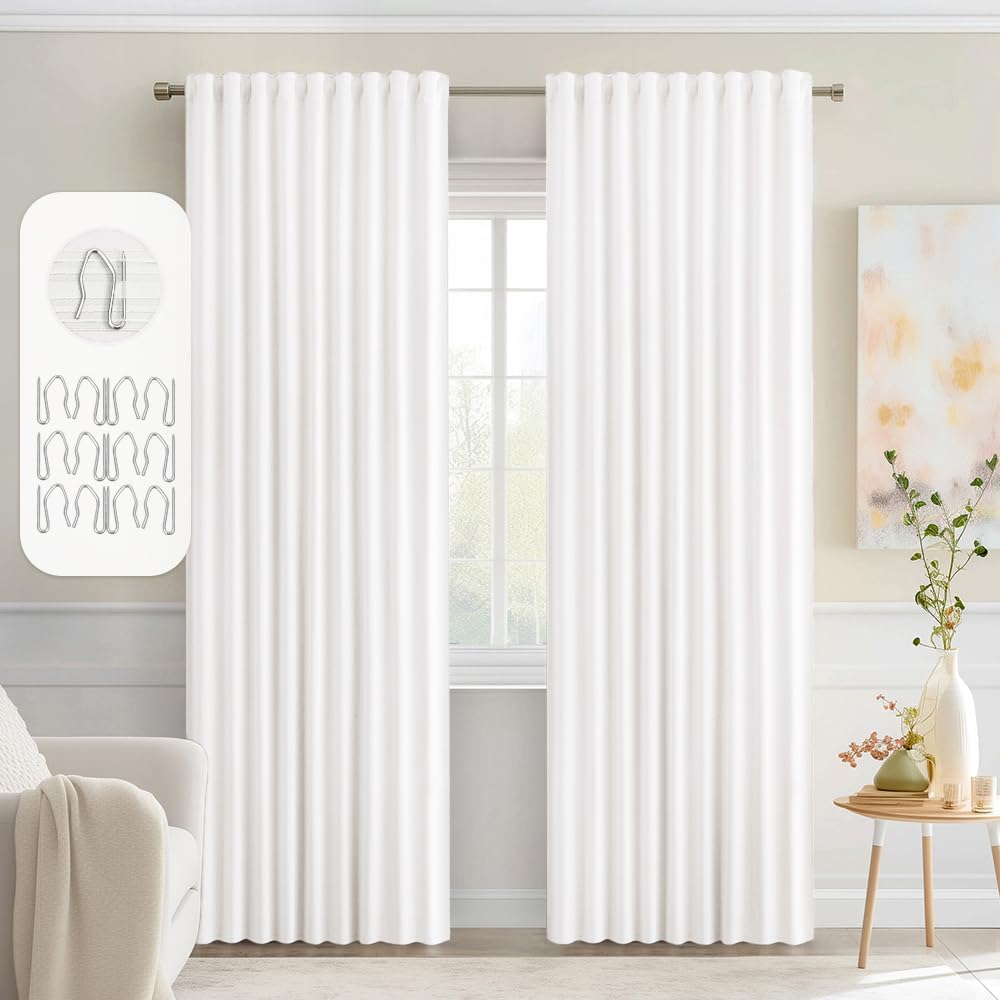 MIULEE Pure White Back Tab Blackout Curtains for Privacy