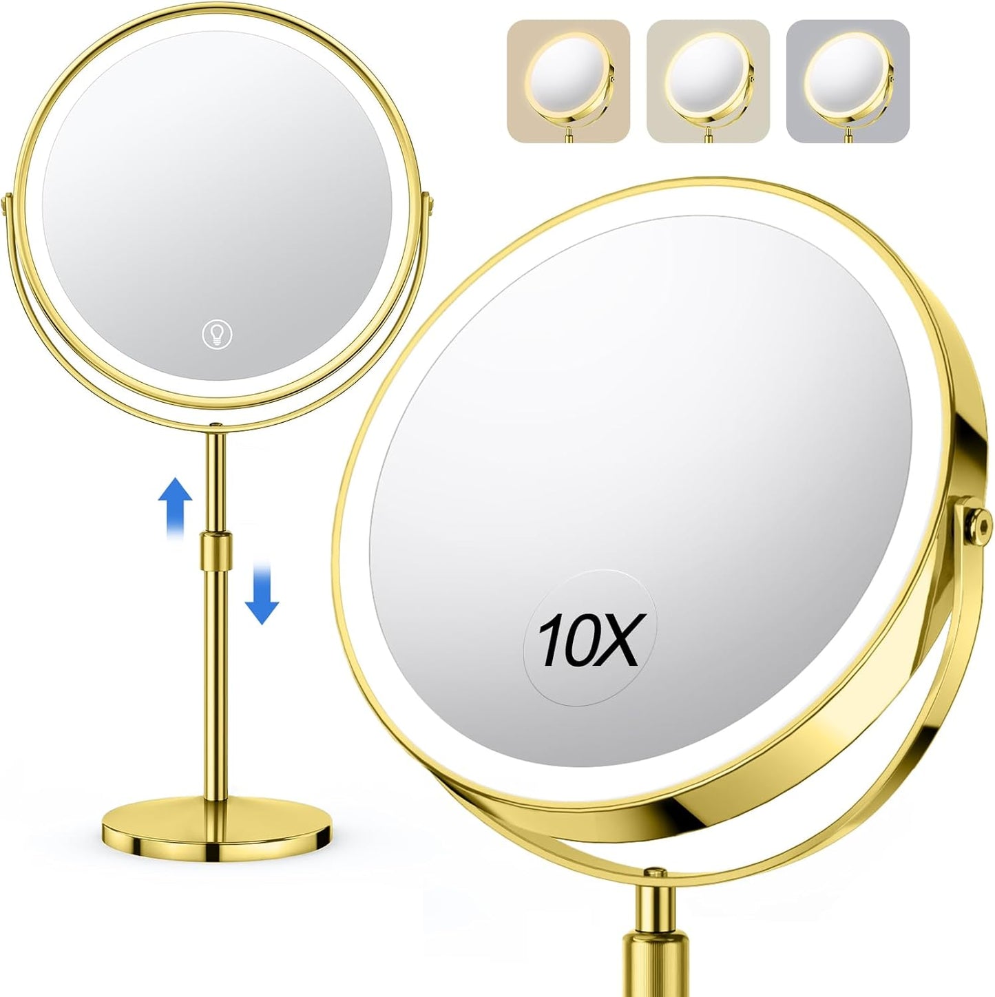 10X Large Rechargeable Height Adjustable Vanity Mirror for Makeup