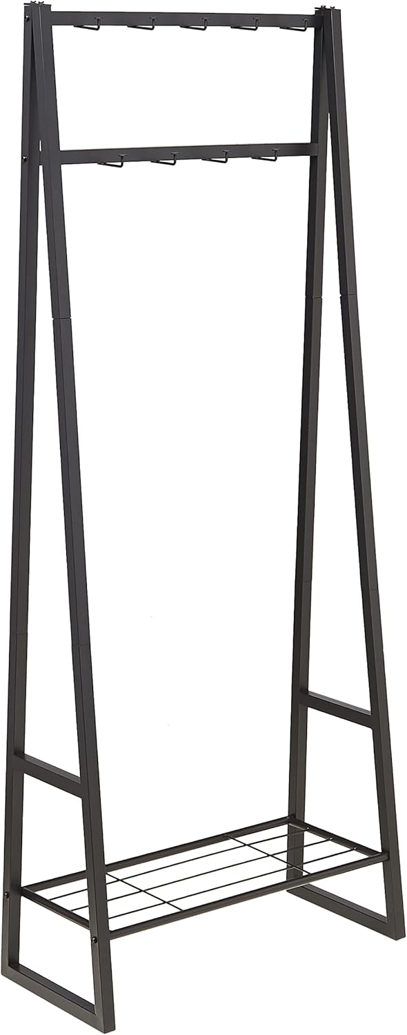 9 Hooks Coat Rack with Shoe Bench and Metal Shelf for Entryway