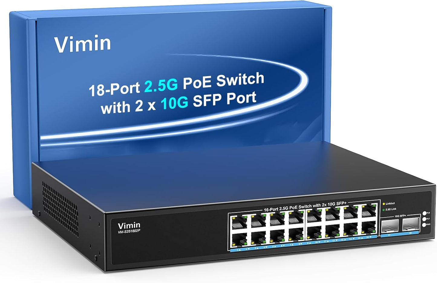 16 Port 2.5G PoE Switch Unmanaged with 10Gbps SFP Ports