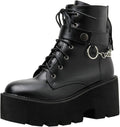 Parisuit Womens Goth Patent Ankle Boots - Chunky Platform Lace Up