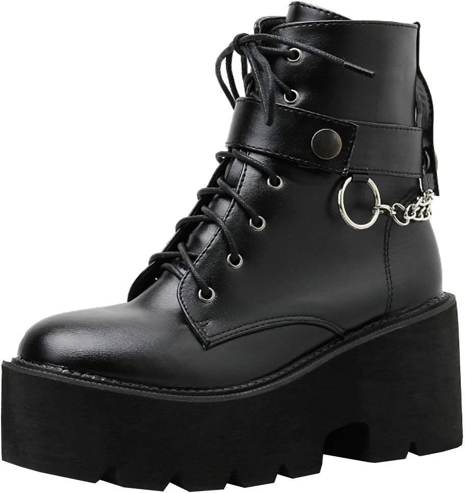 Parisuit Womens Goth Patent Ankle Boots for Punk Style Lovers