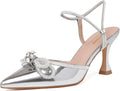 Closed Toe Rhinestone Silver Kitten Heels - Elegant Low Heel