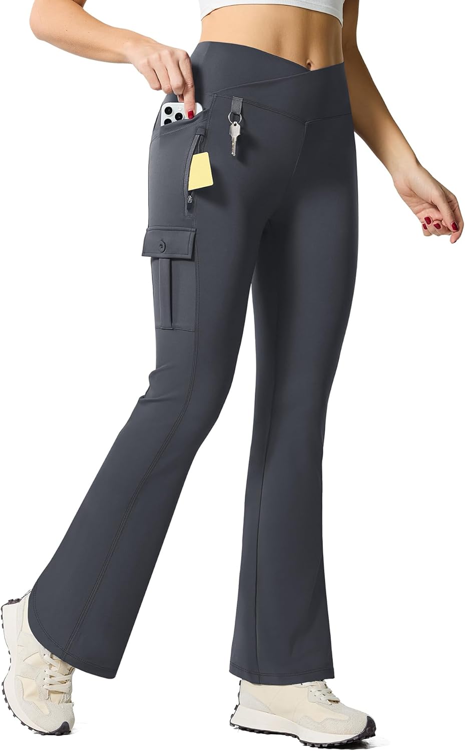 Flare Leggings for Women with Tummy Control and Pockets