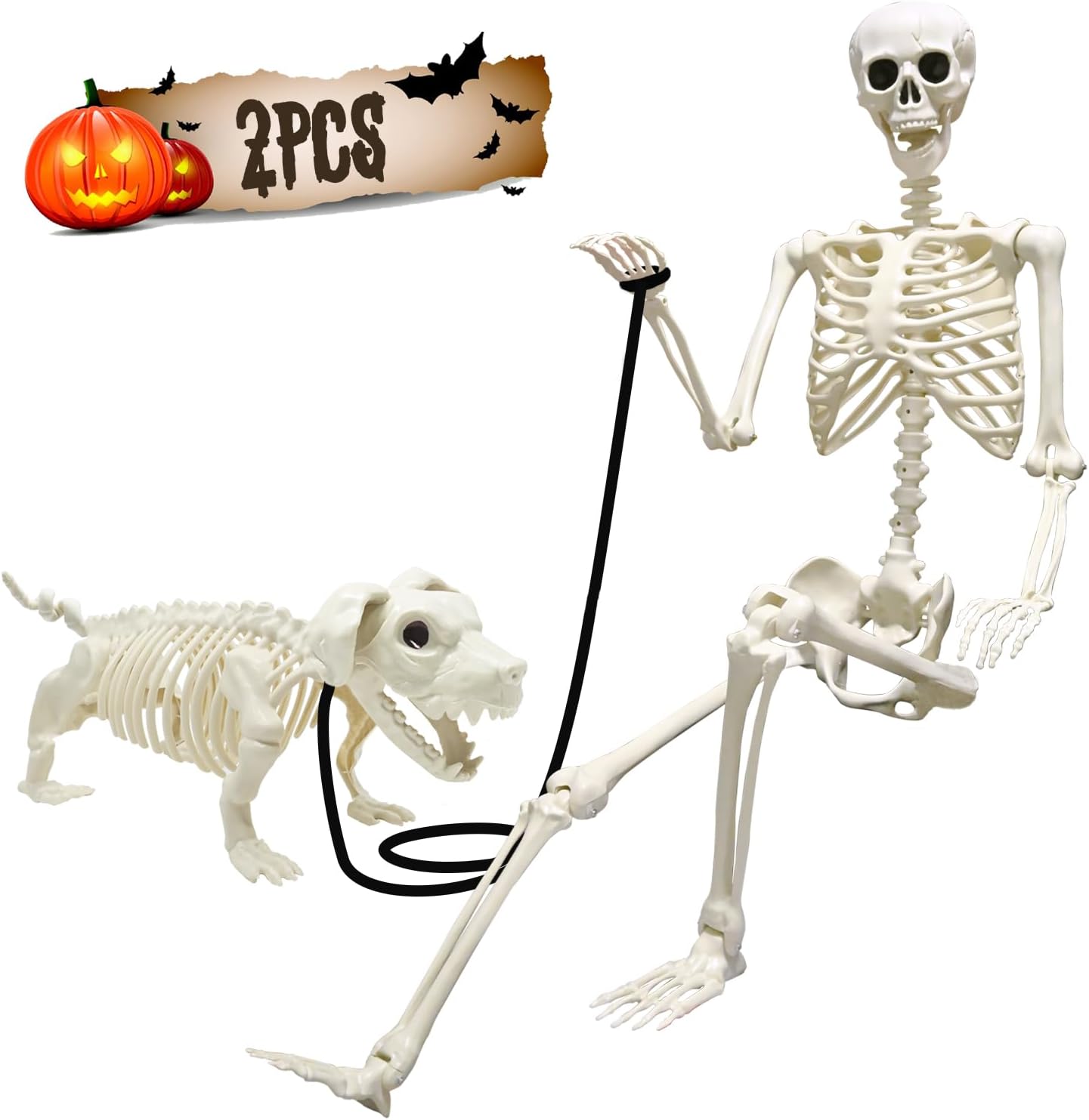 5.4FT Halloween Skeletons with Dog for Spooky Decorations