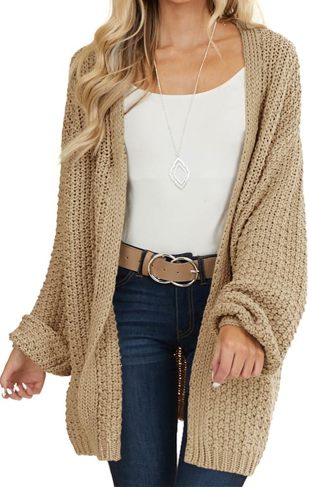 Maroway Womens Cardigan: Cozy Chunky Knit Open Front Sweater