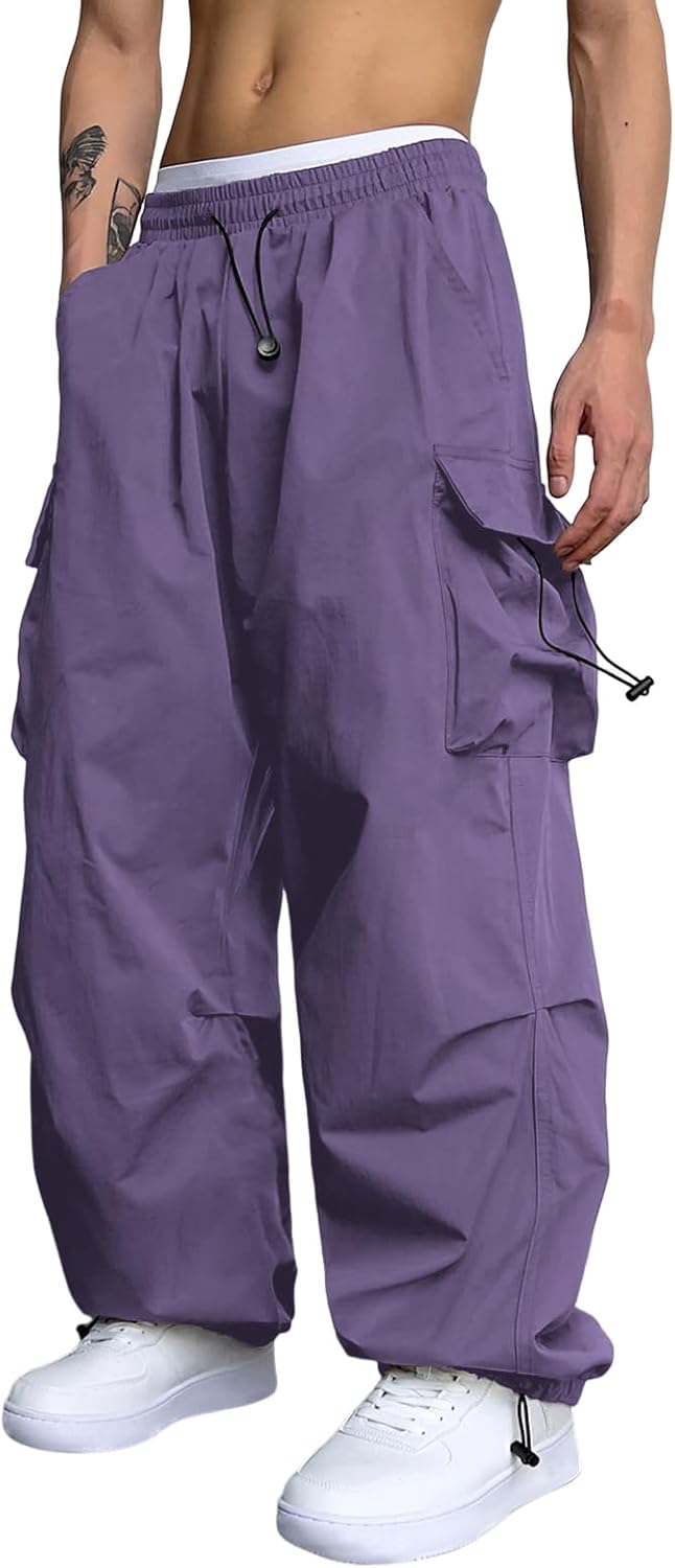 ZAFUL Flat Pocket Parachute Pants for Men Casual Baggy Cargo