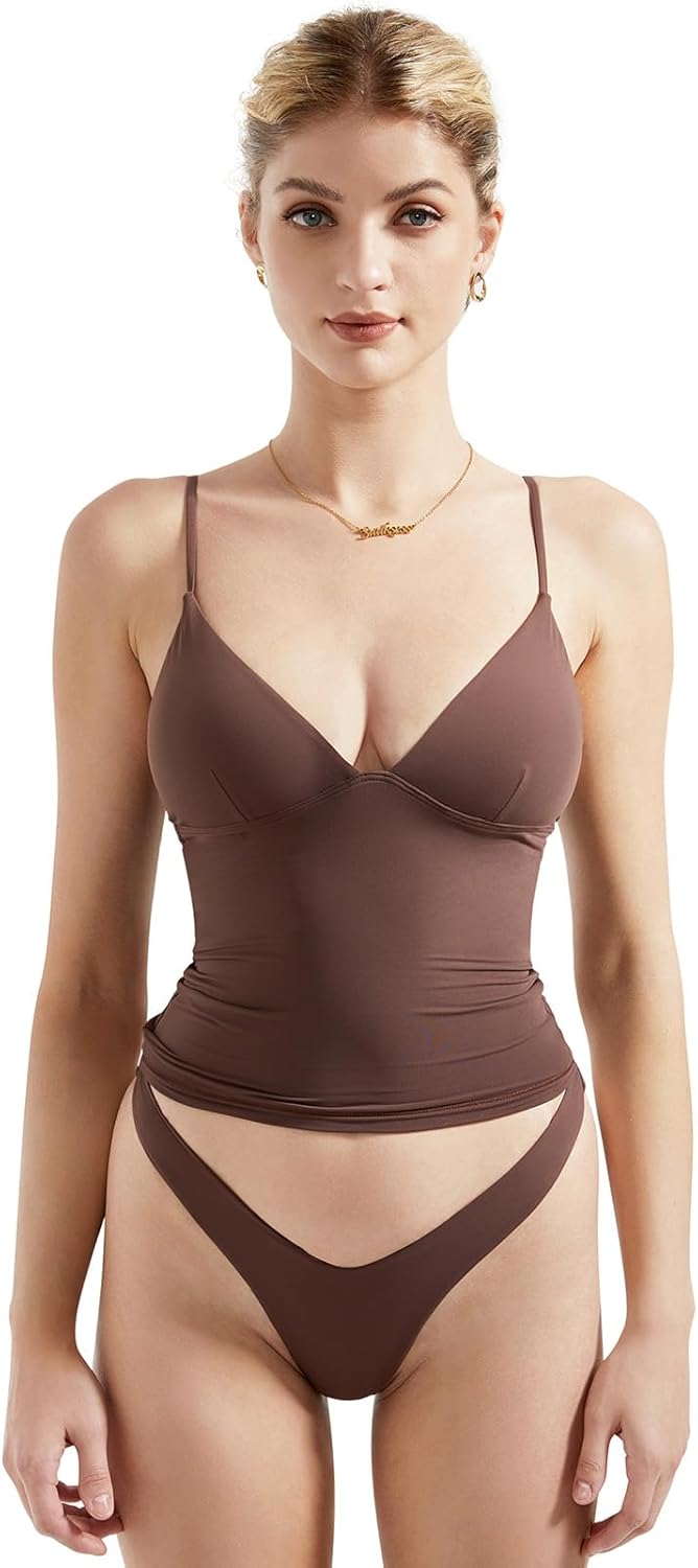 SUUKSESS Women Sexy Deep V Neck Sleeveless Fitted Cami Top