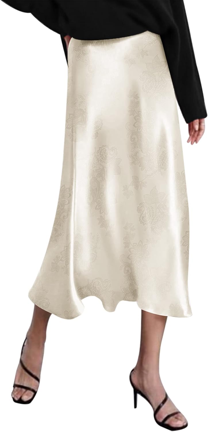 Elegant High Waist Satin Midi Skirt for Women by Zeagoo