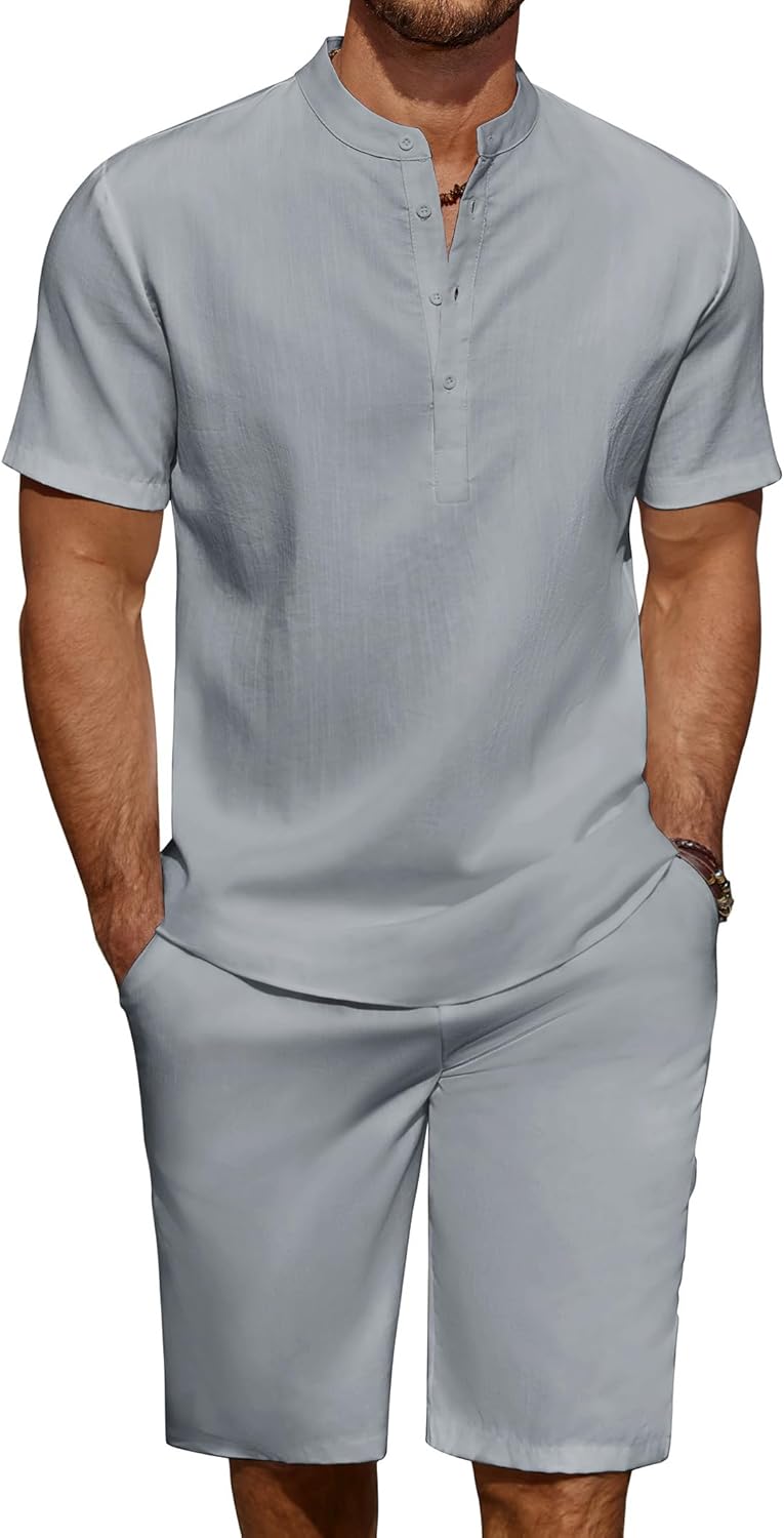 COOFANDY Men's Linen Set for Summer Beach and Casual Outings