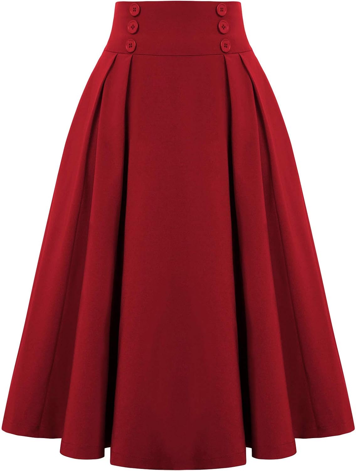 Belle Poque Women's Vintage High Waist Pleated Midi Skirt