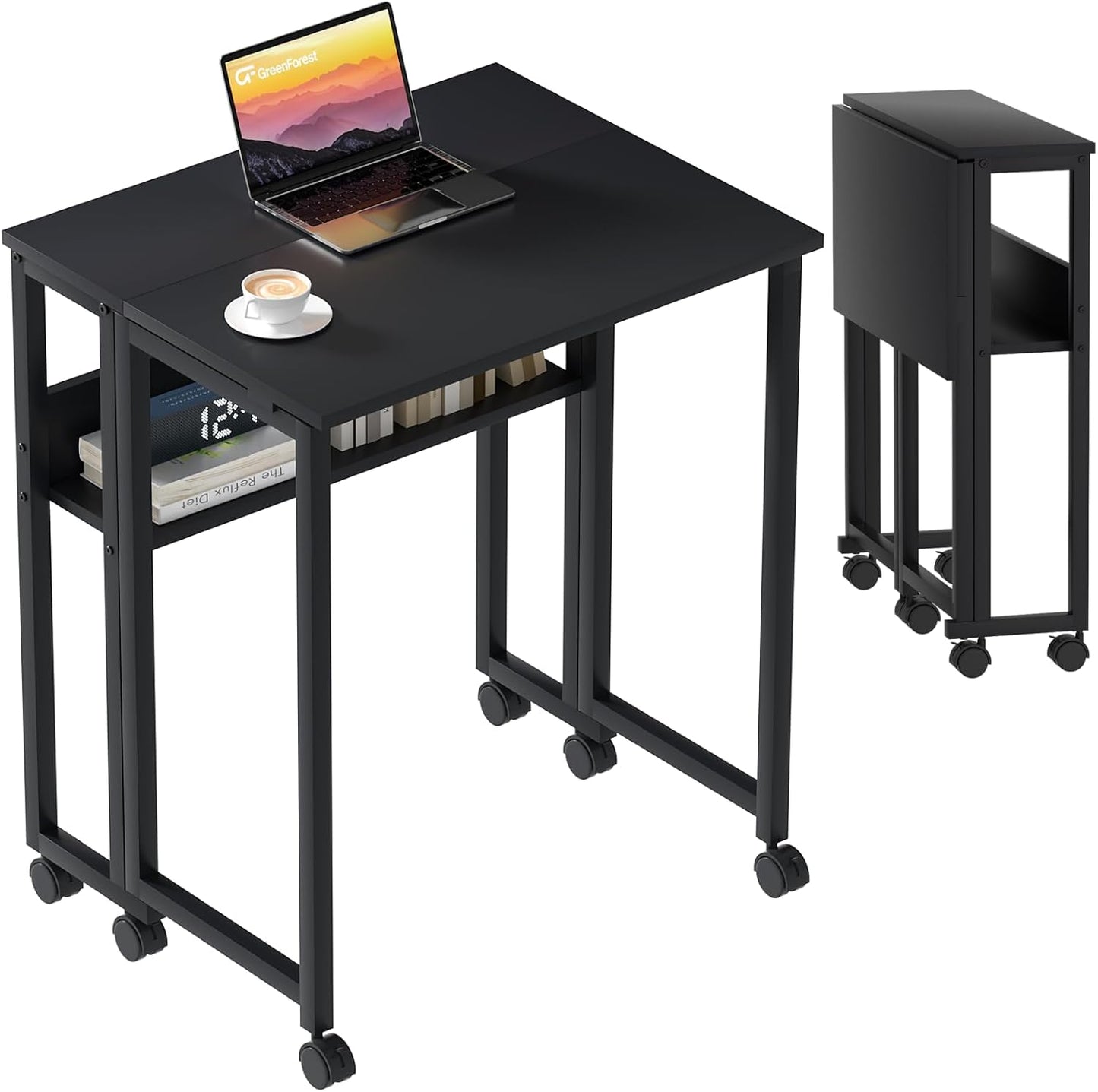 GreenForest Folding Desk with Storage Shelf for Small Spaces