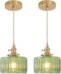 Stunning Green Striped Glass Pendant Light 2 Pack for Home