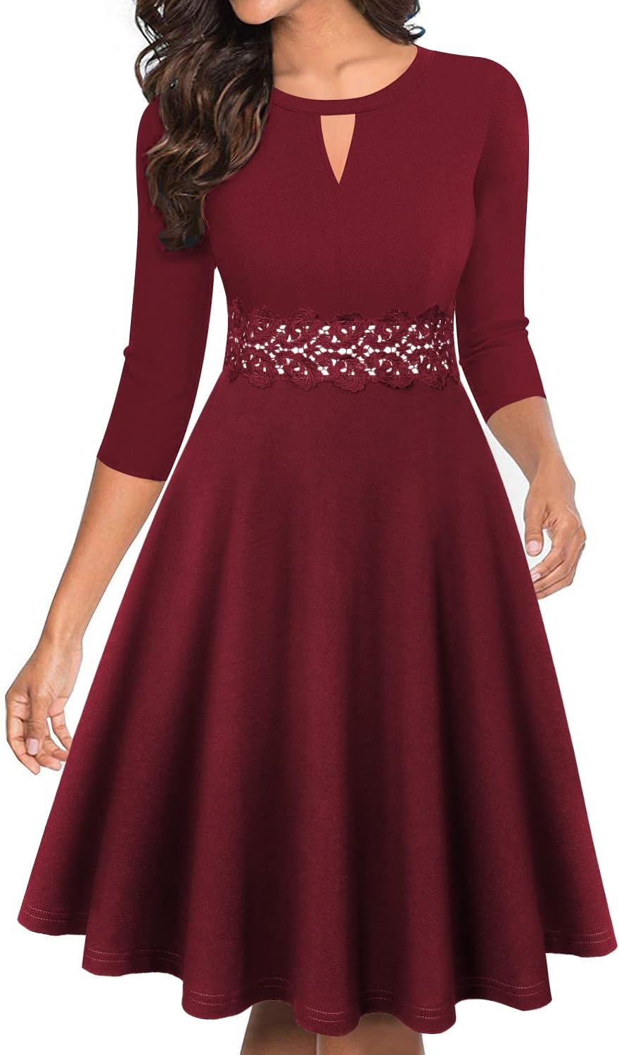 OWIN Women's Vintage Floral Lace Flared A-Line Swing Dress