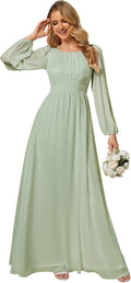 Ever-Pretty Crewneck Long Lantern Sleeve Floor Length A-Line Dress no