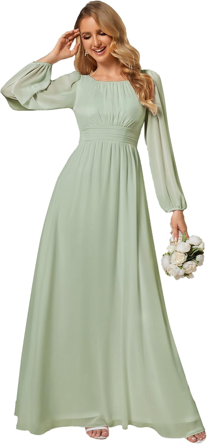 Elegant Long Sleeve Chiffon A-Line Formal Dress for All Occasions