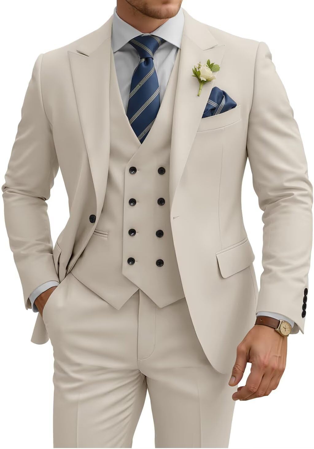 Mens Suit 3 Piece Slim Fit Double Breasted Wedding Tuxedo