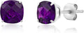 925 Sterling Silver Cushion Cut Amethyst Stud Earrings for Women - 6MM