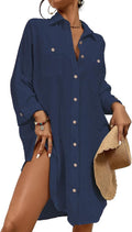 Womens Swimsuit Cover Up Button Down Shirt Dress - Flowy Beach Top Ups