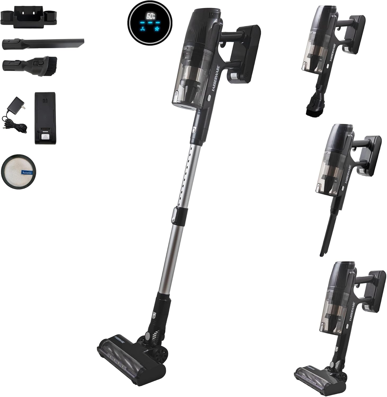 Farberware Cordless Stick Vacuum: Powerful Suction, 3-Speed, Pet Hair & LED