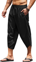 Men's Linen Harem Capri Pants - Lightweight Loose 3/4 Casual