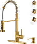 Kitchen Sink Faucet with Soap Dispenser - Brushed Gold Pull Down