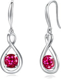 July Birthstone Dangle Drop Earrings for Women - Sterling Silver Ruby