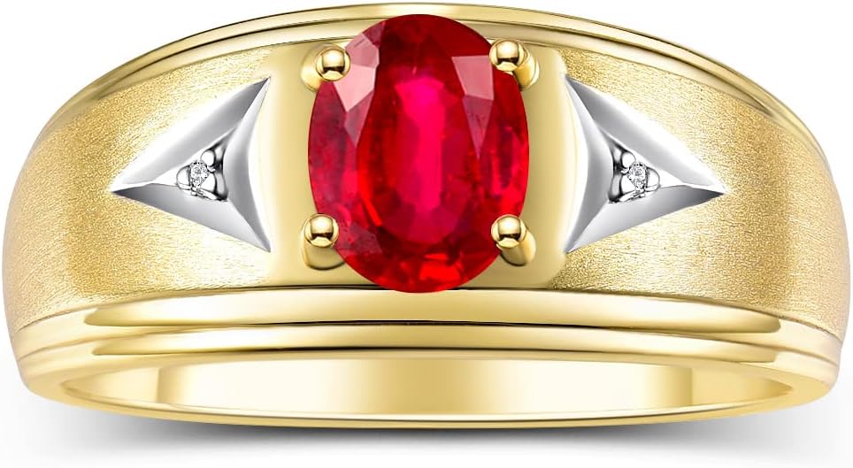 Rylos Men's Classic Oval Gemstone & Diamond Ring for Gifting