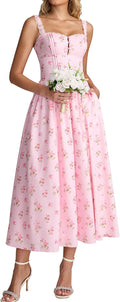 KUTUMAI Lace Square Neck Midi Dress - Flowy Corset Smocked Midi