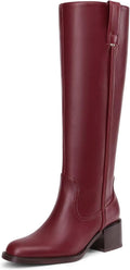 Knee High Boots for Women Low Block Heel Patent PU Leather - Classic