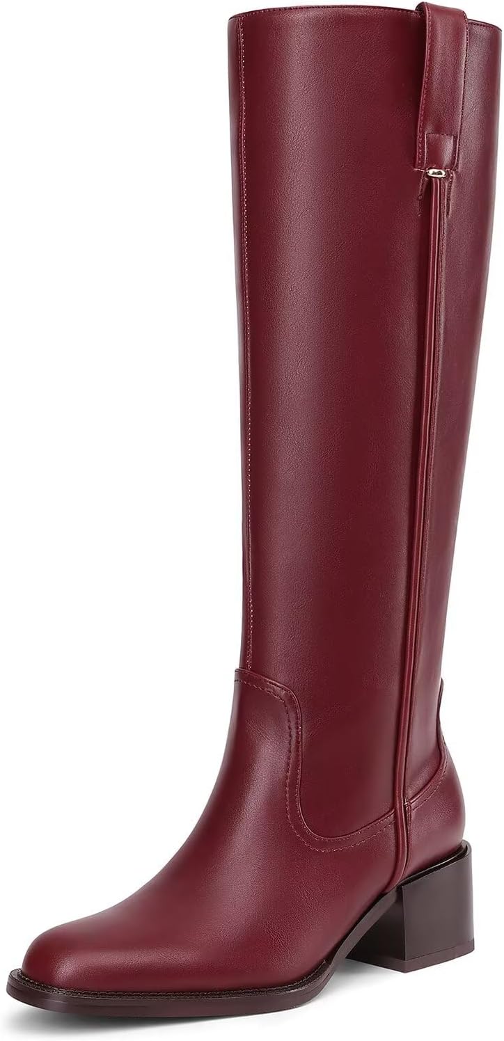 Knee High Boots for Women with Chunky Heel and Side Zipper