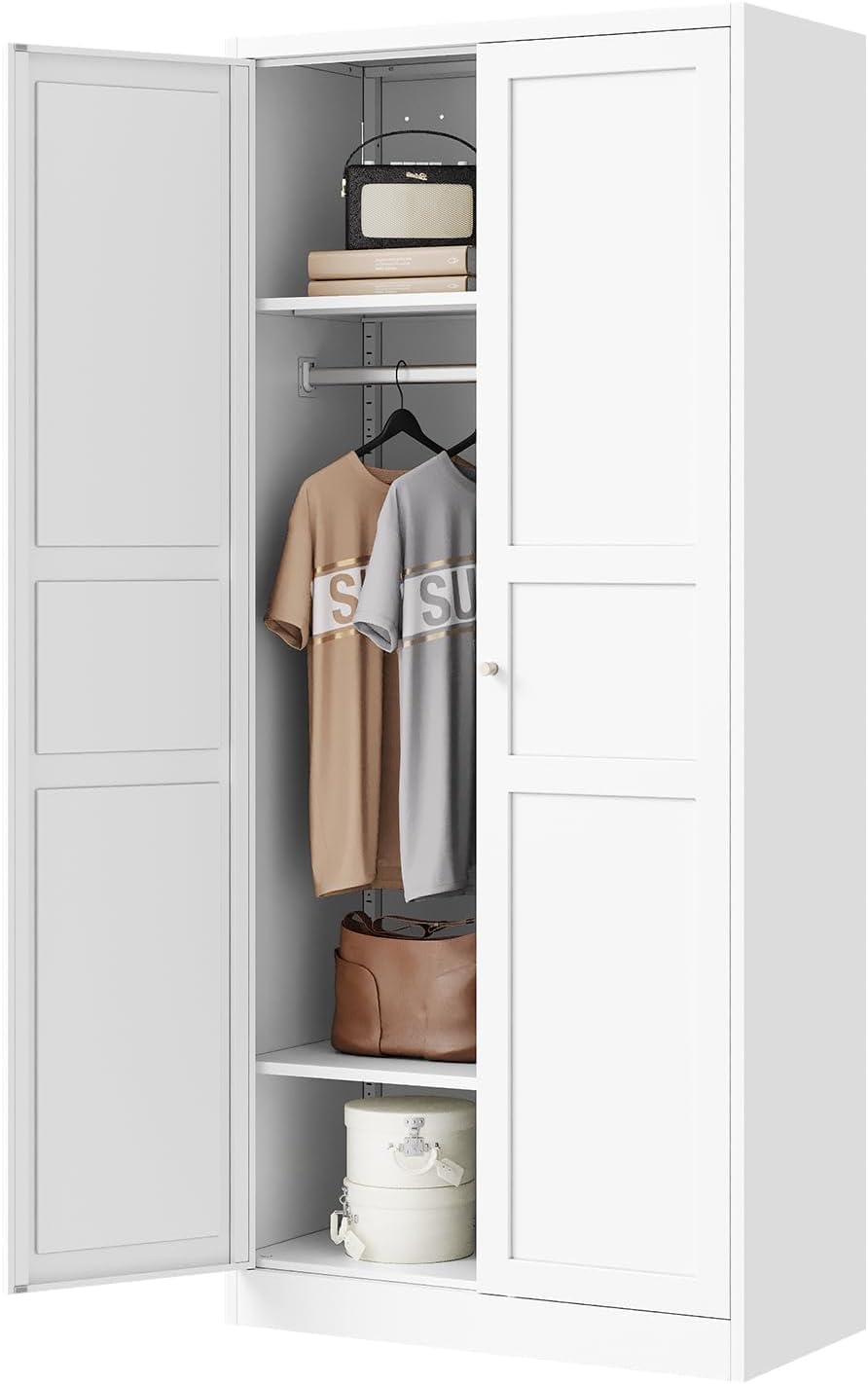 Letaya Wardrobe Armoire Closet with Adjustable Shelves and Rod
