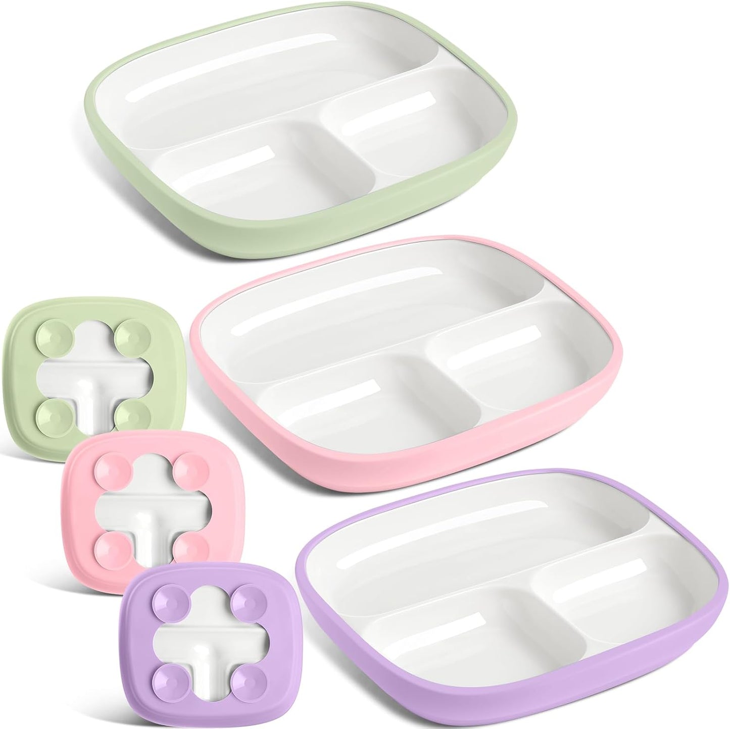 Domensi 3 Sets Kids Porcelain Plates with Silicone Sleeves