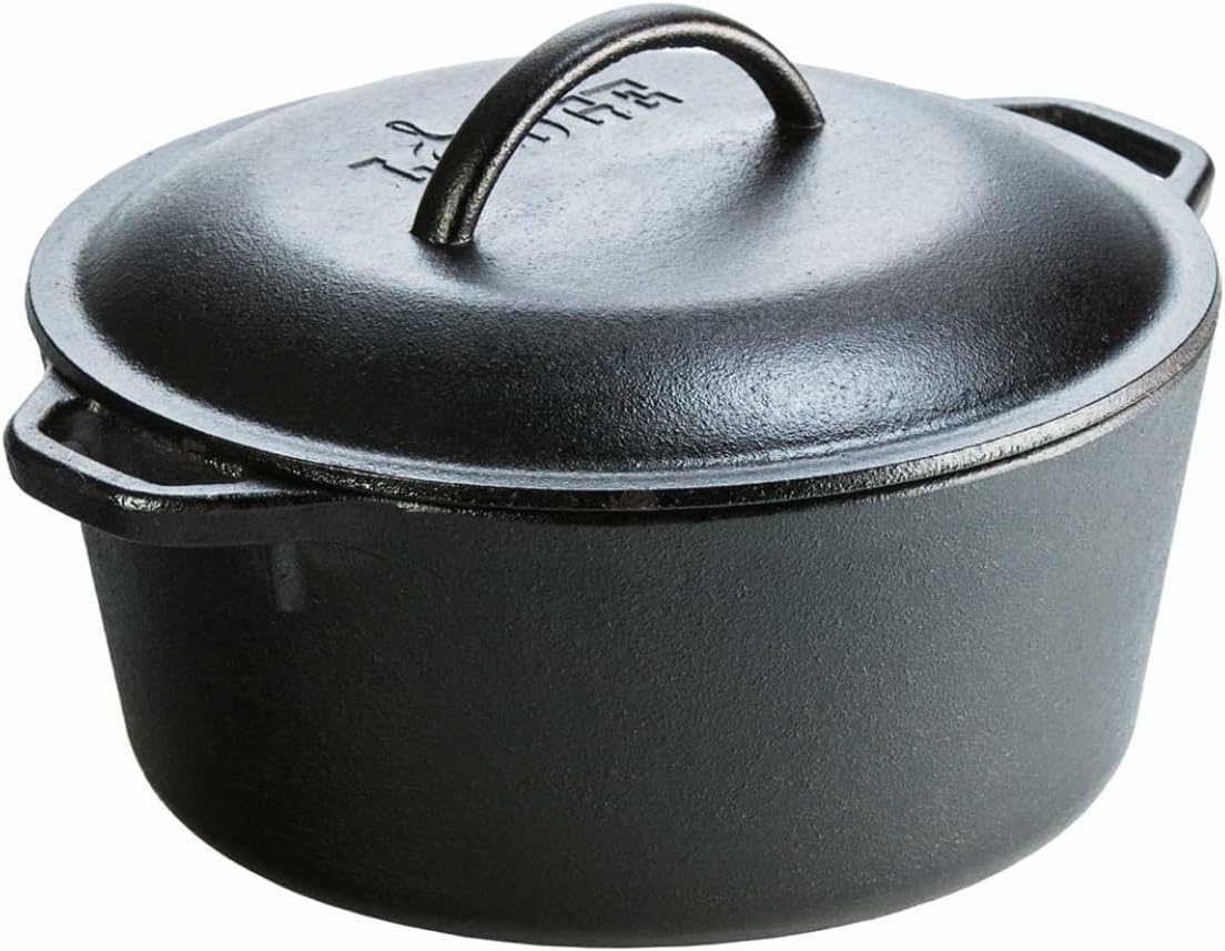 Lodge 5 Quart Cast Iron Dutch Oven - Pre-Seasoned Cooking Essential