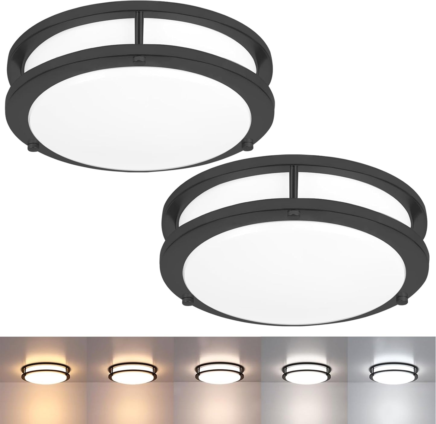 2 Pack Black Ceiling Light Fixture - 10 Inch LED Flush Mount