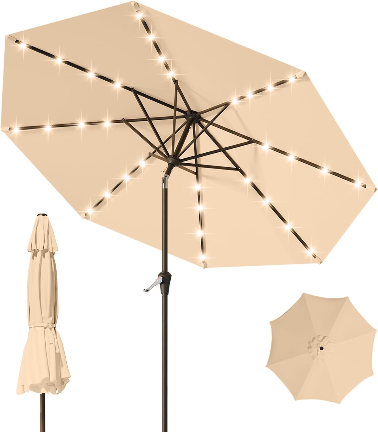 9FT Patio Umbrella with Solar Lights for Outdoor Relaxation