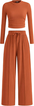 BTFBM Casual 2 Piece Ribbed Lounge Set - Comfortable Everyday Fall