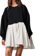 Sweatshirt Dress for Women Crew Neck Patchwork Oversized Mini