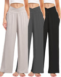 3 Pack Women's Wide Leg Pants Crossover High Waist - Lounge & Yoga