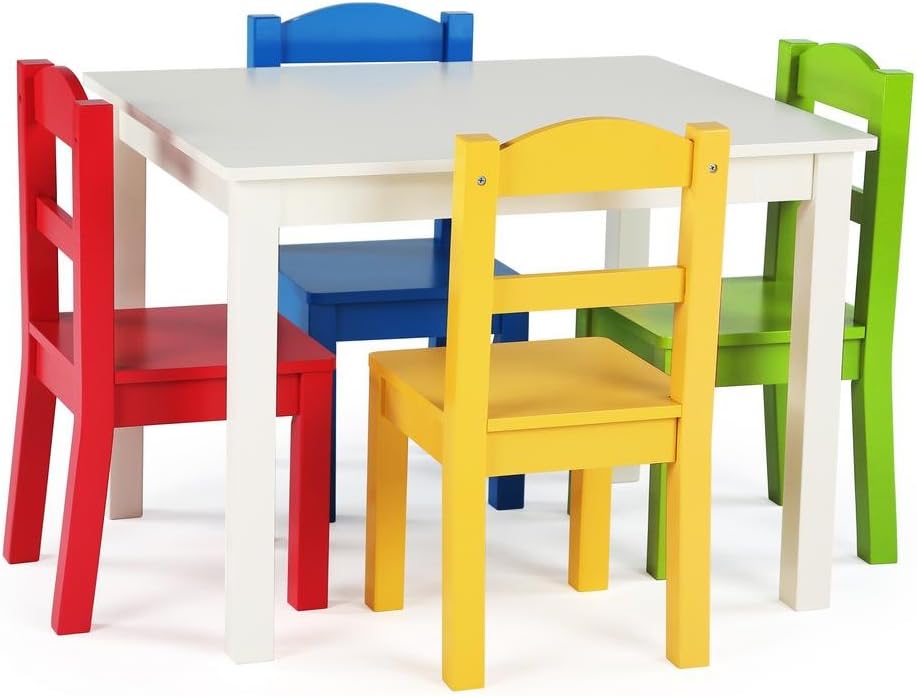 Durable Kids Wooden Table and 4 Chairs Set for Playtime Fun